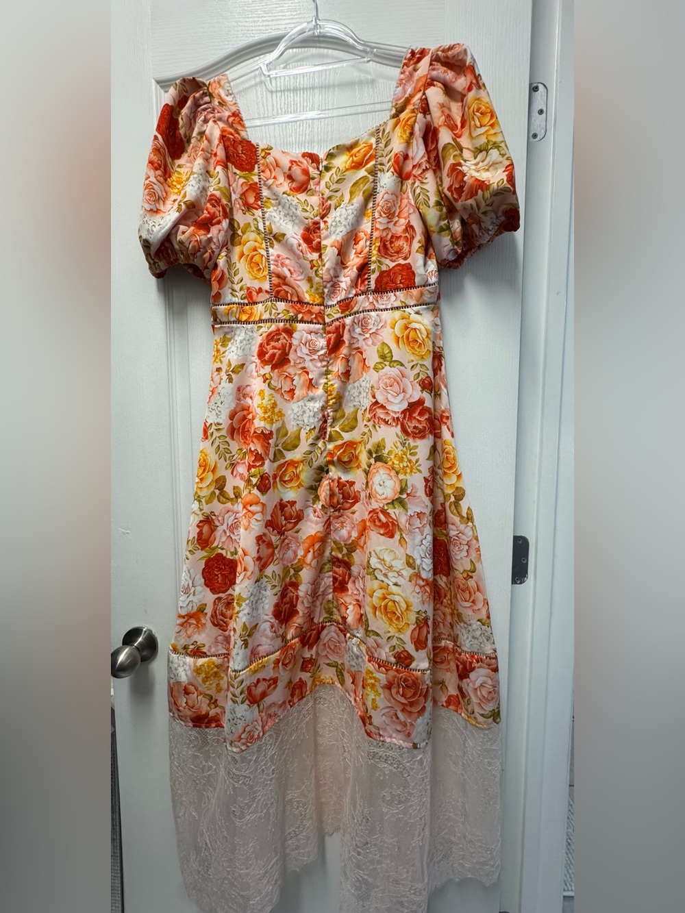 Rachel Parcell Floral Puff-Sleeve Midi Dress in Coral, Yellow & Cream